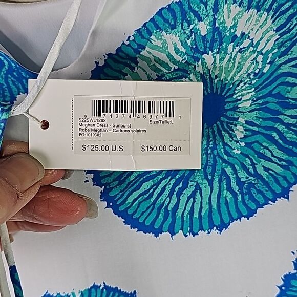 Hadley Dress Bohemian Style Shift Blue Green White Fully Lined Size Large NWT - Picture 4 of 9
